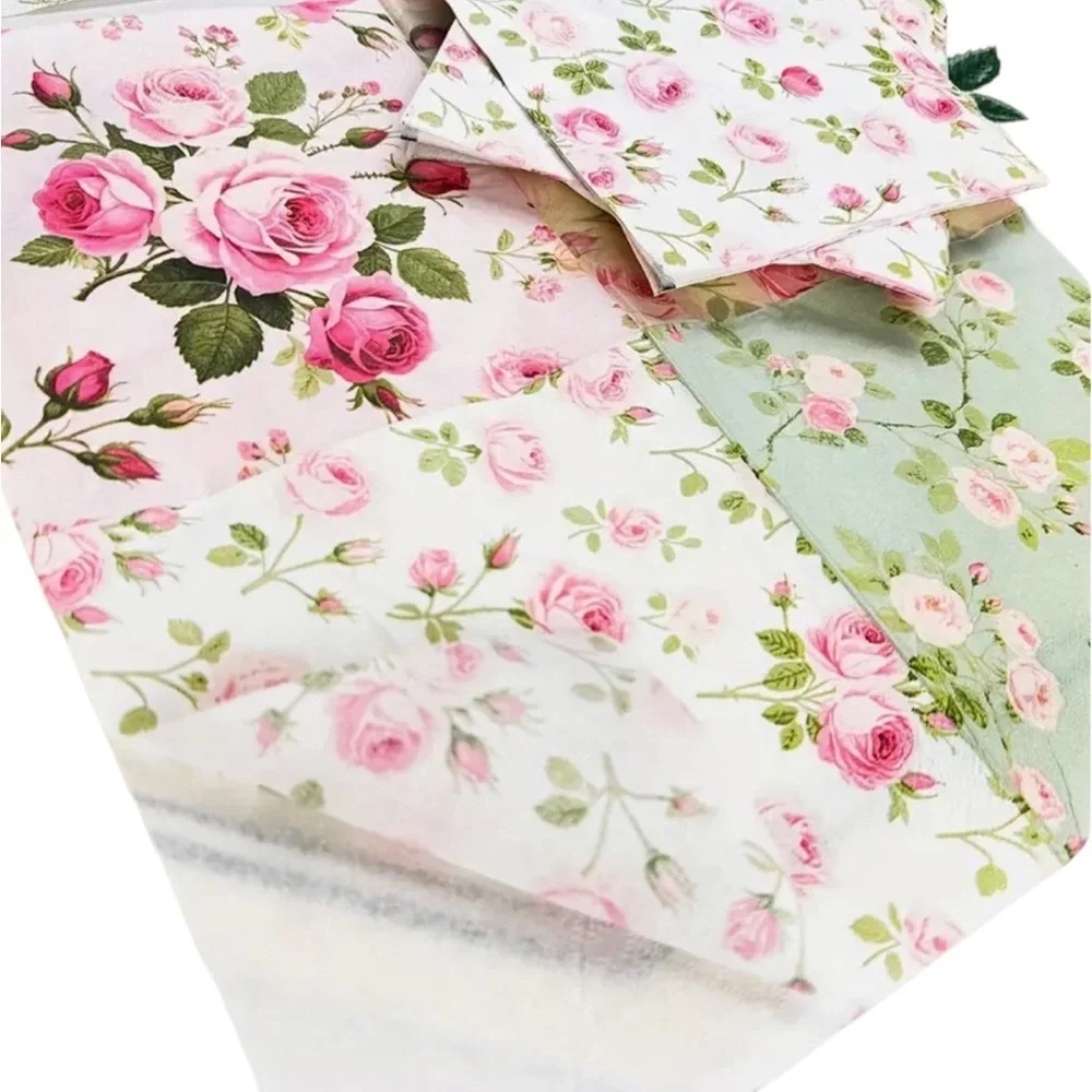 Set of 20 Four Unique Designs of Roses in One Floral Luncheon Napkins